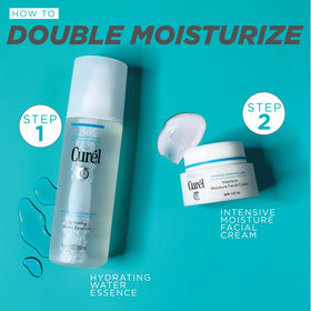 Curel jar beside a coin to show 1.4 oz size and travel-friendly convenience