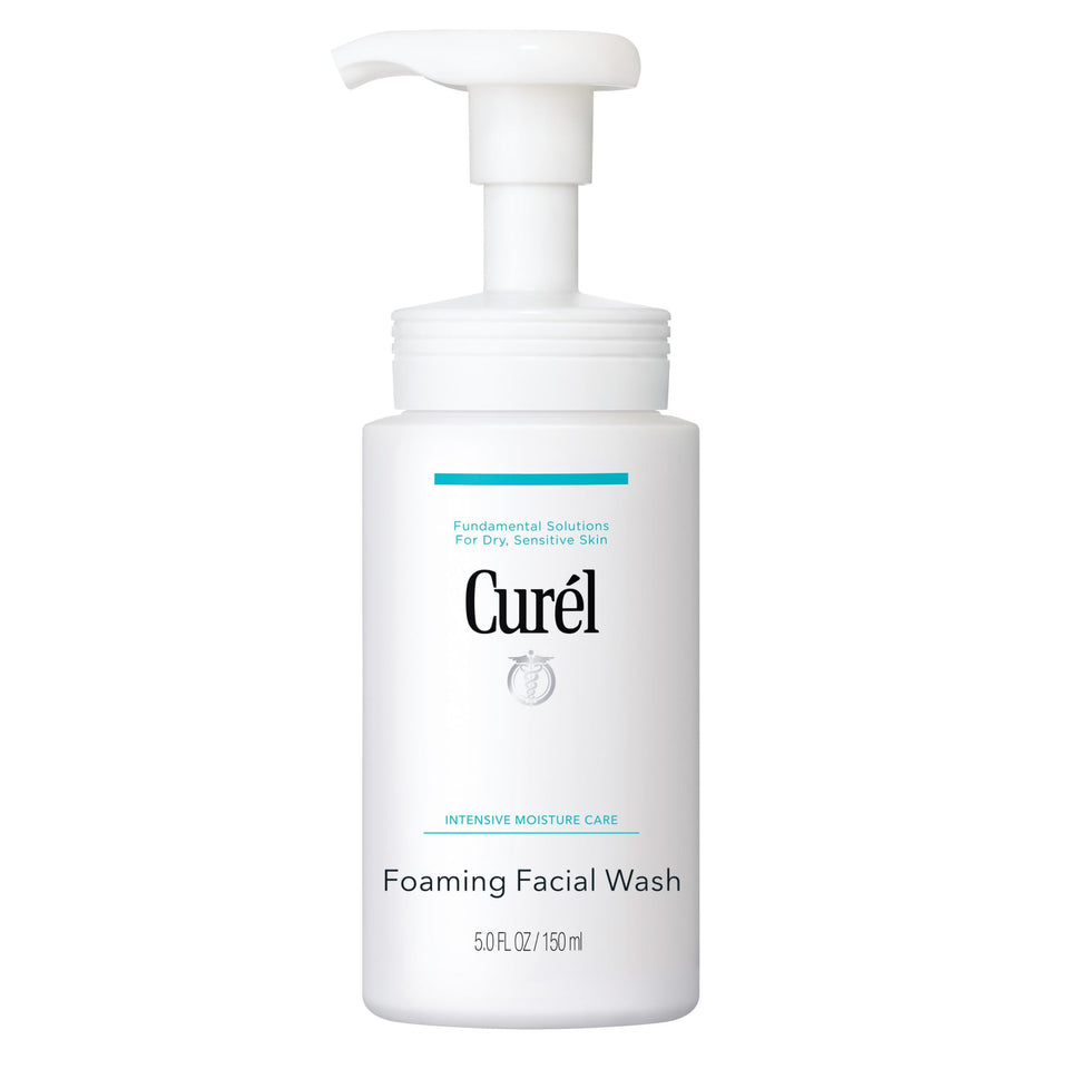 Curel foaming face wash front packaging showing product and benefit of gentle cleansing