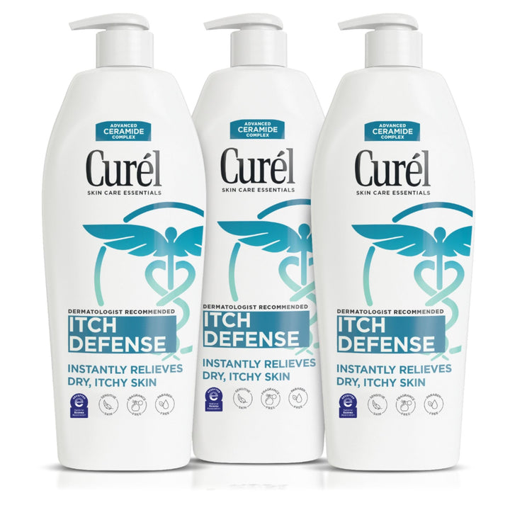 Curel front packaging showing 13 oz bottle and clear benefits
