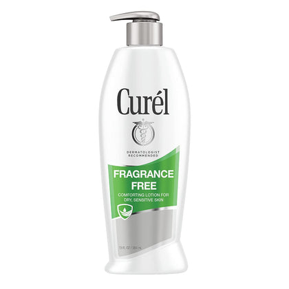 Curel front packaging 13 oz bottle showing brand and unscented benefit