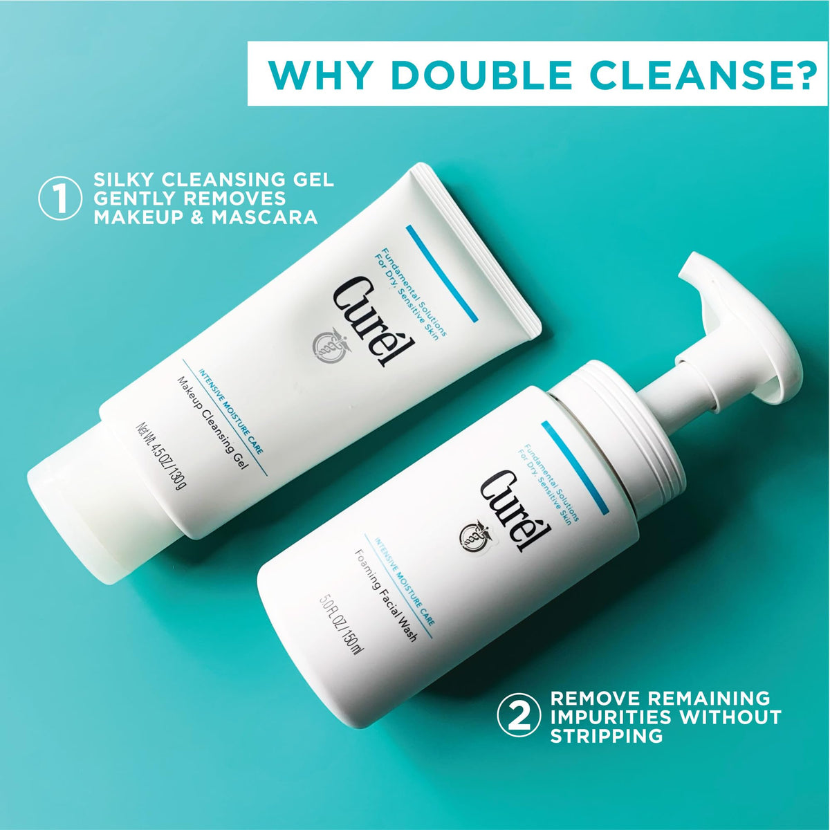 Curel in-bathroom lifestyle showing routine-friendly, fragrance-free cleanser