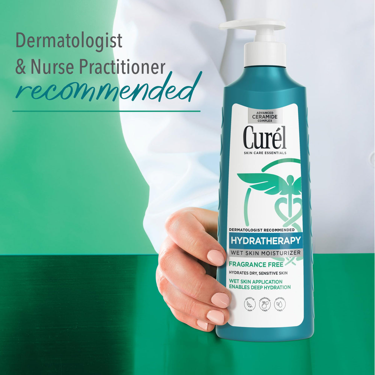 Curel ingredients label closeup highlighting ceramide and vitamin E benefit