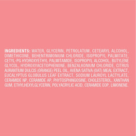 Curel ingredients list close-up emphasizing ceramide support for moisture barrier