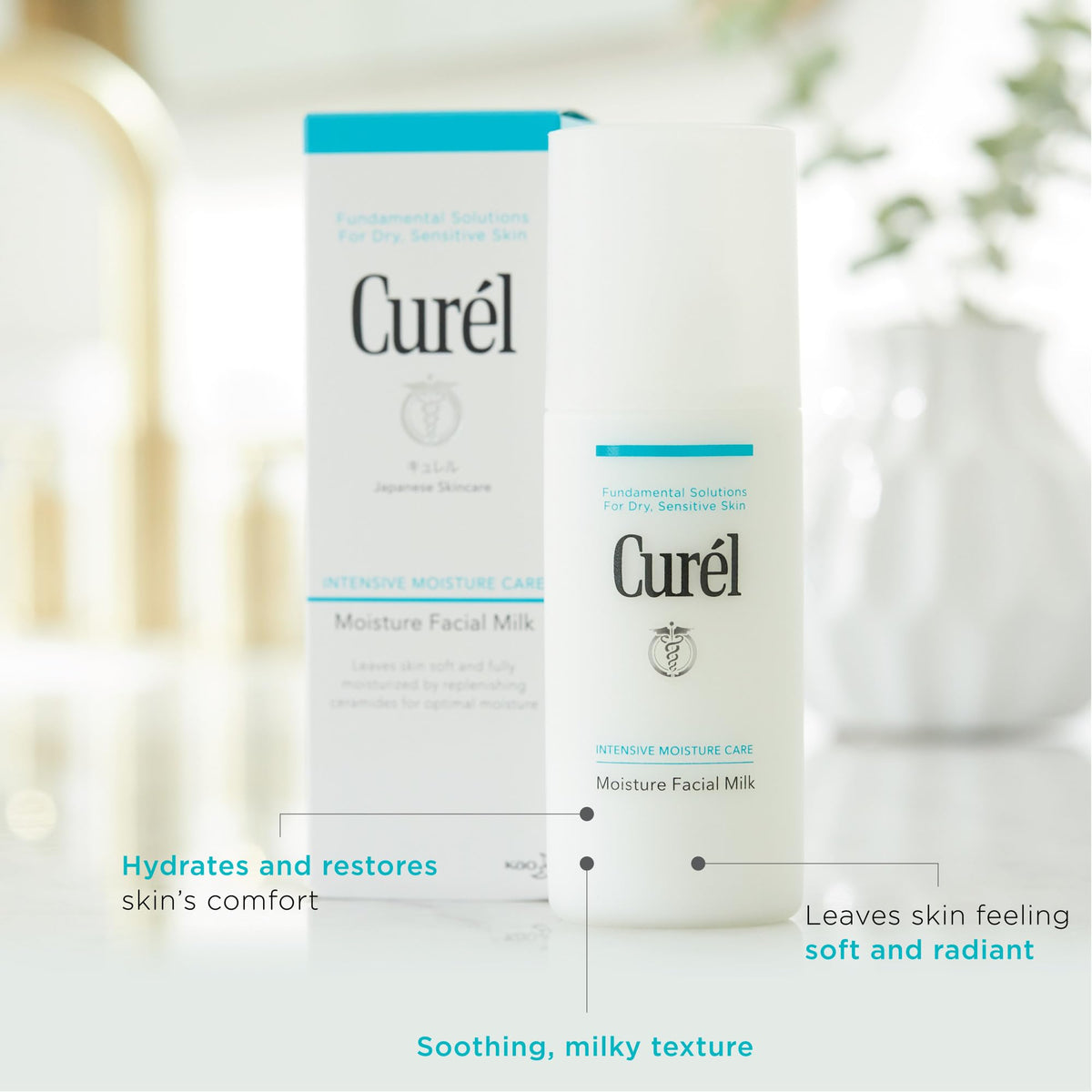 Curel pump dispensing a droplet to show easy, mess-free application