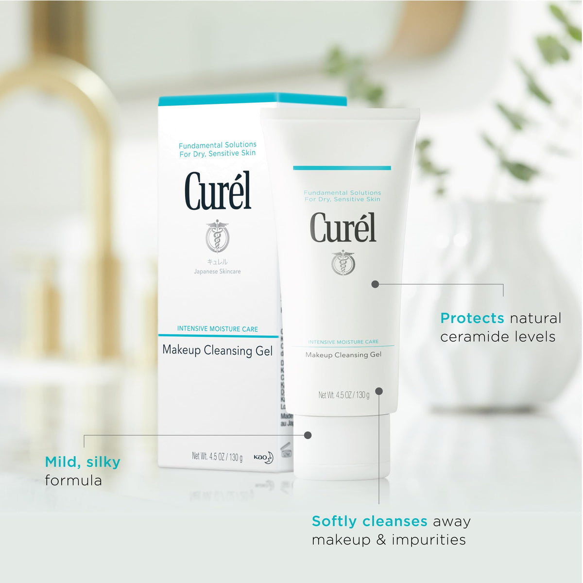 Curel dispensing gel into palm demonstrating gentle application