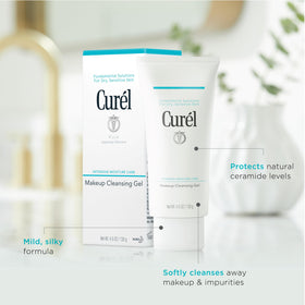Curel dispensing gel into palm demonstrating gentle application