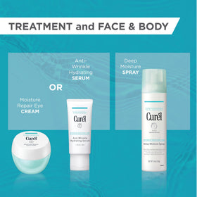 Curel serum on bathroom shelf paired with hydrating essence for layering