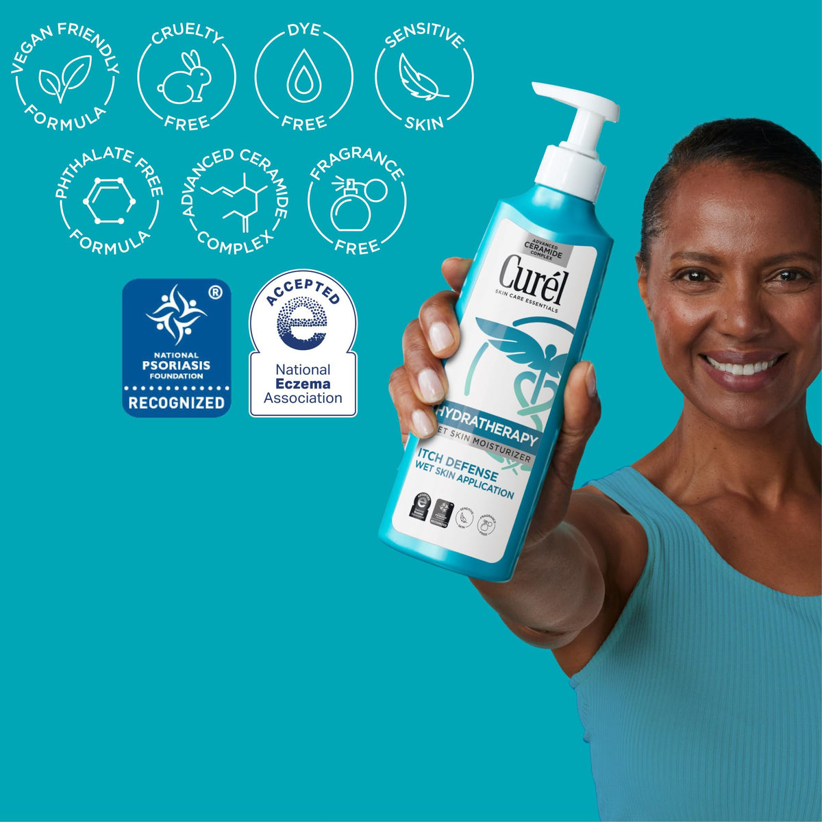Curel lotion texture closeup showing fast-absorbing, non-greasy finish