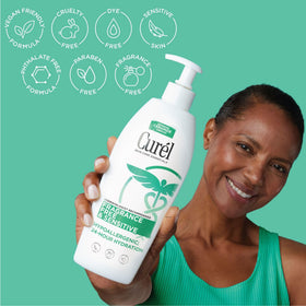 Curel lotion texture on hand demonstrating quick absorption benefit