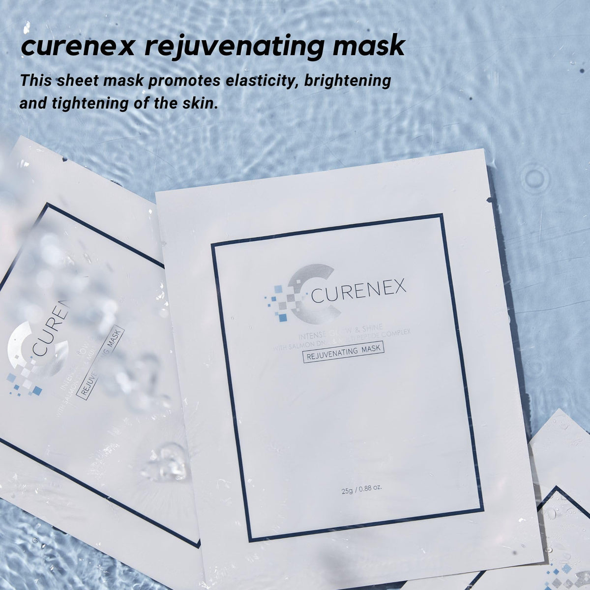 CURENEX mask applied on model to hydrate and visibly plump skin