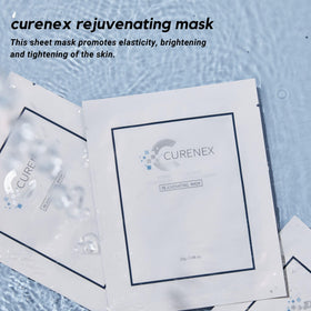 CURENEX mask applied on model to hydrate and visibly plump skin