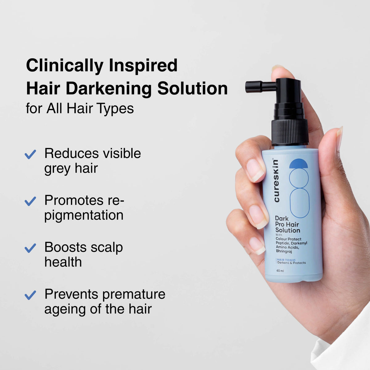 Cureskin serum dropper close-up dispensing a precise drop to control daily dosage