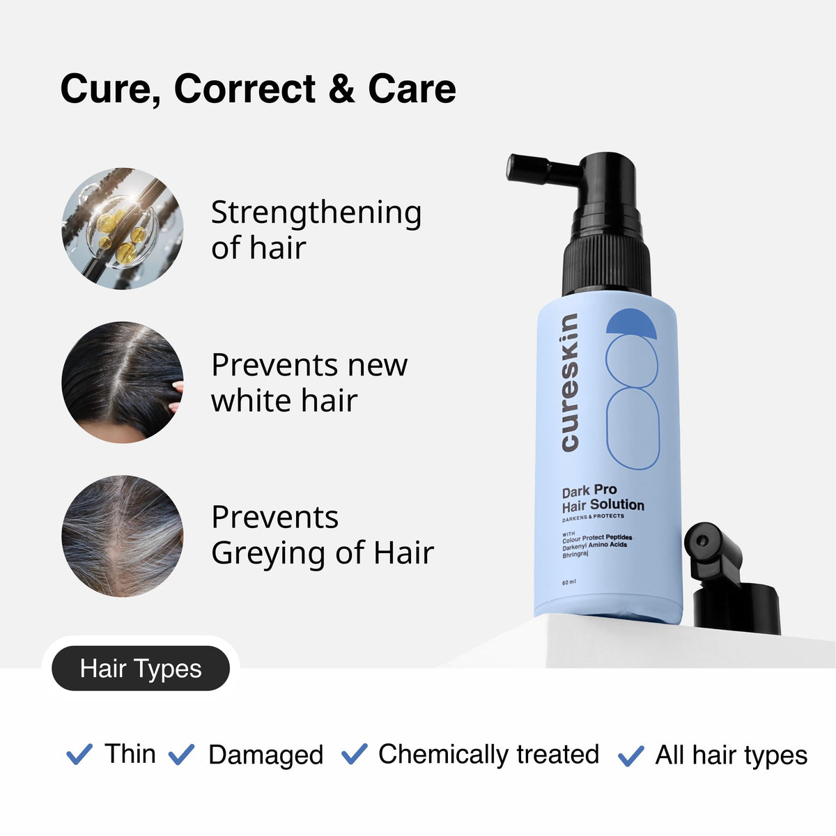 Cureskin serum being applied to scalp to nourish hair roots