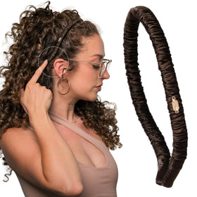 Curlfriend Collective front view of espresso silk headband shows elegant shape and comfort