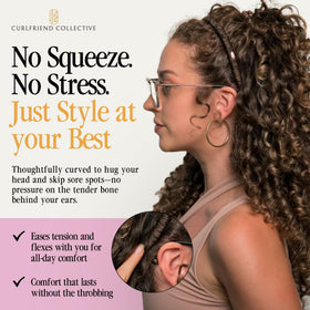 Curlfriend Collective styled in an updo demonstrates hair-friendly grip and polished look