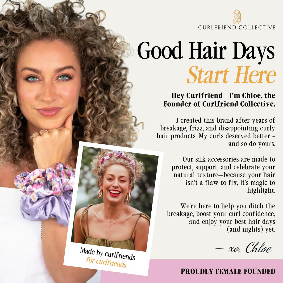Curlfriend Collective packaging and care card showing premium presentation and cleaning tips