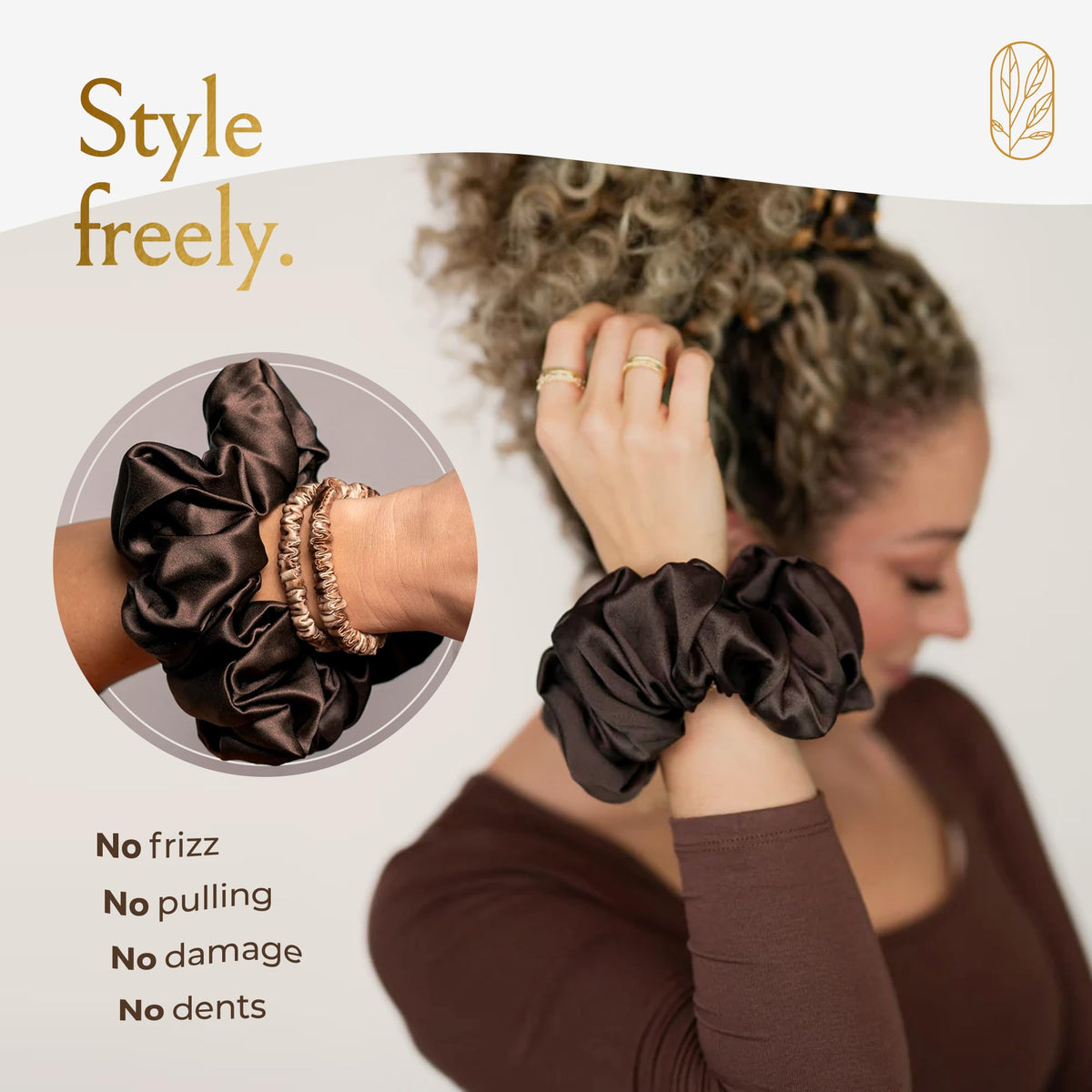 Curlfriend Collective scrunchie next to coin for scale showing extra-large size fit