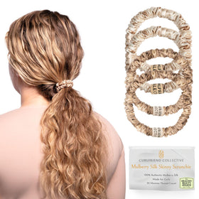 Curlfriend Collective front packaging showing four silk scrunchies, elegant protection