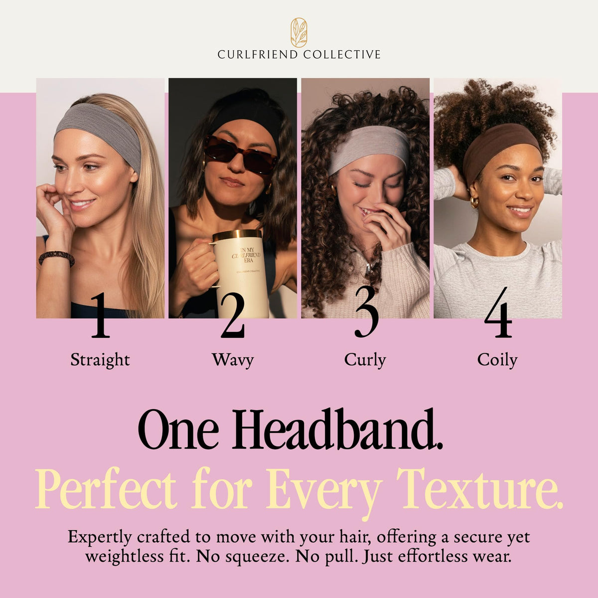 Curlfriend Collective headband next to water bottle showing slim profile and scale