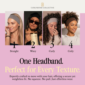 Curlfriend Collective headband next to water bottle showing slim profile and scale