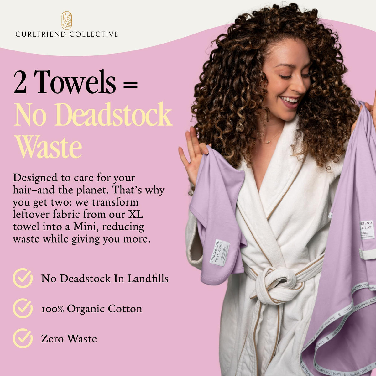 Curlfriend Collective label and material tag highlighting organic cotton and gentle care benefit