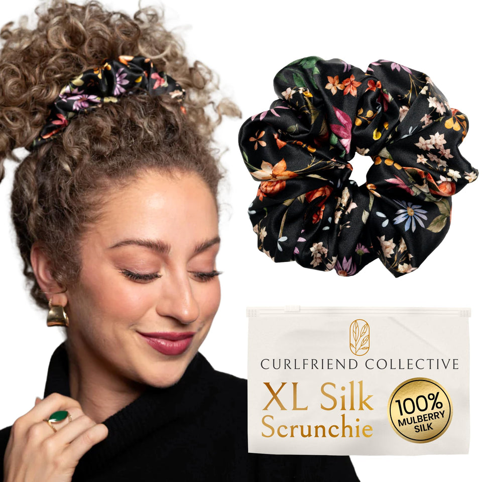Curlfriend Collective front packaging showing midnight blooms silk and secure hold
