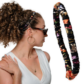 Curlfriend Collective front view showing midnight blooms silk headband, elegant and protective