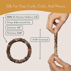 Curlfriend Collective scrunchie on curly ponytail showing reduced frizz and shine