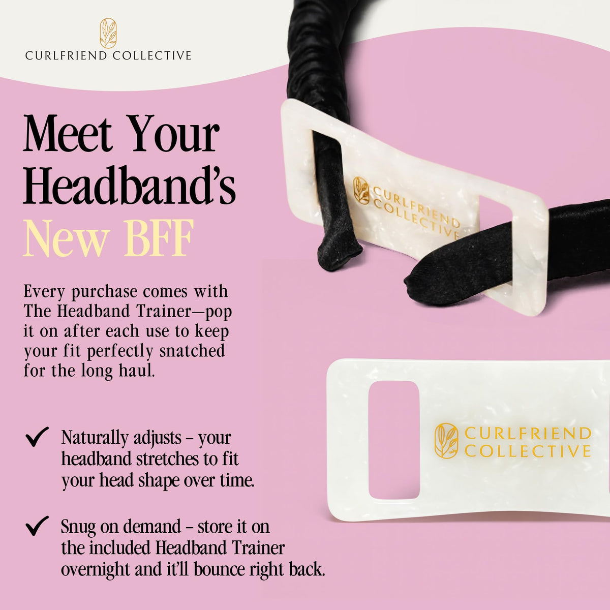 Curlfriend Collective headband beside ruler showing compact size and travel convenience