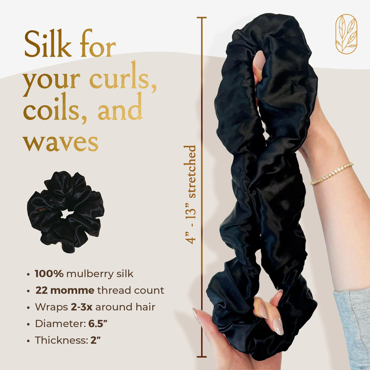 Curlfriend Collective scrunchie holding curly ponytail, secure comfortable grip