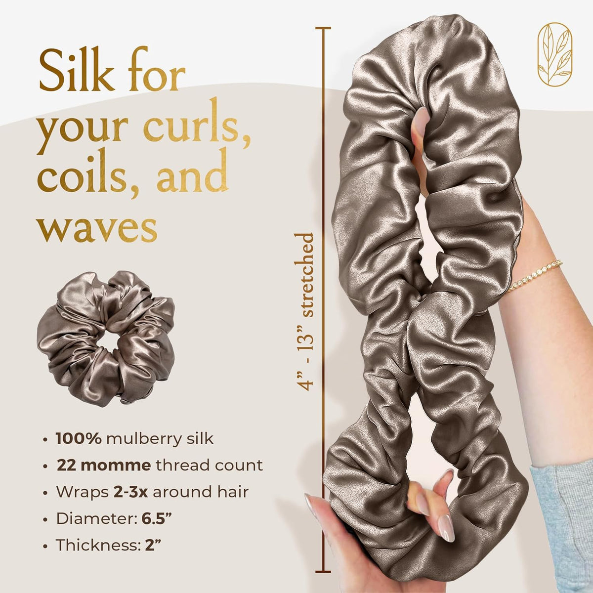 Curlfriend Collective scrunchie styled in a soft nighttime bun protecting curls while sleeping