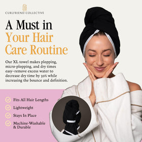 Curlfriend Collective XL wrapped on model demonstrating secure no-slip fit