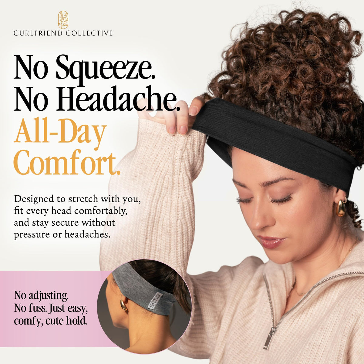 Curlfriend Collective headband in yoga studio showing breathability and comfort