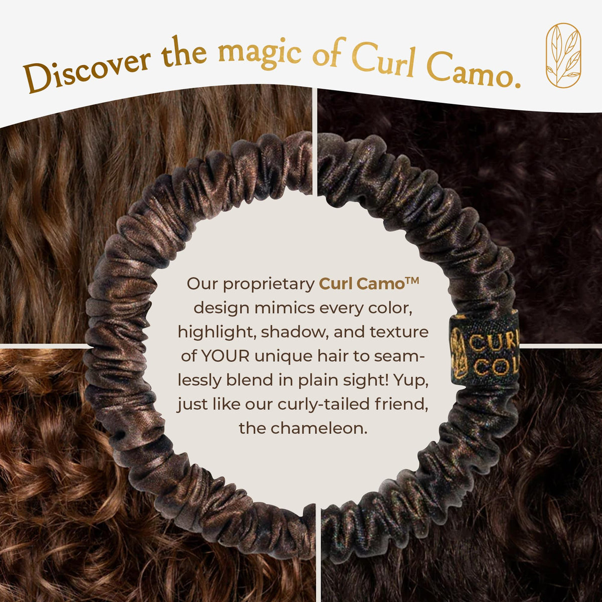 Curlfriend Collective scrunchie worn in ponytail showing secure hold and reduced breakage