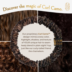 Curlfriend Collective scrunchie worn in ponytail showing secure hold and reduced breakage