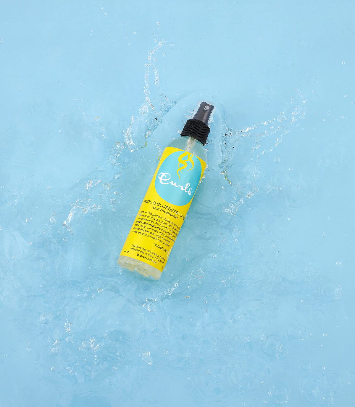CURLS spray nozzle close-up demonstrating fine mist for lightweight refresh