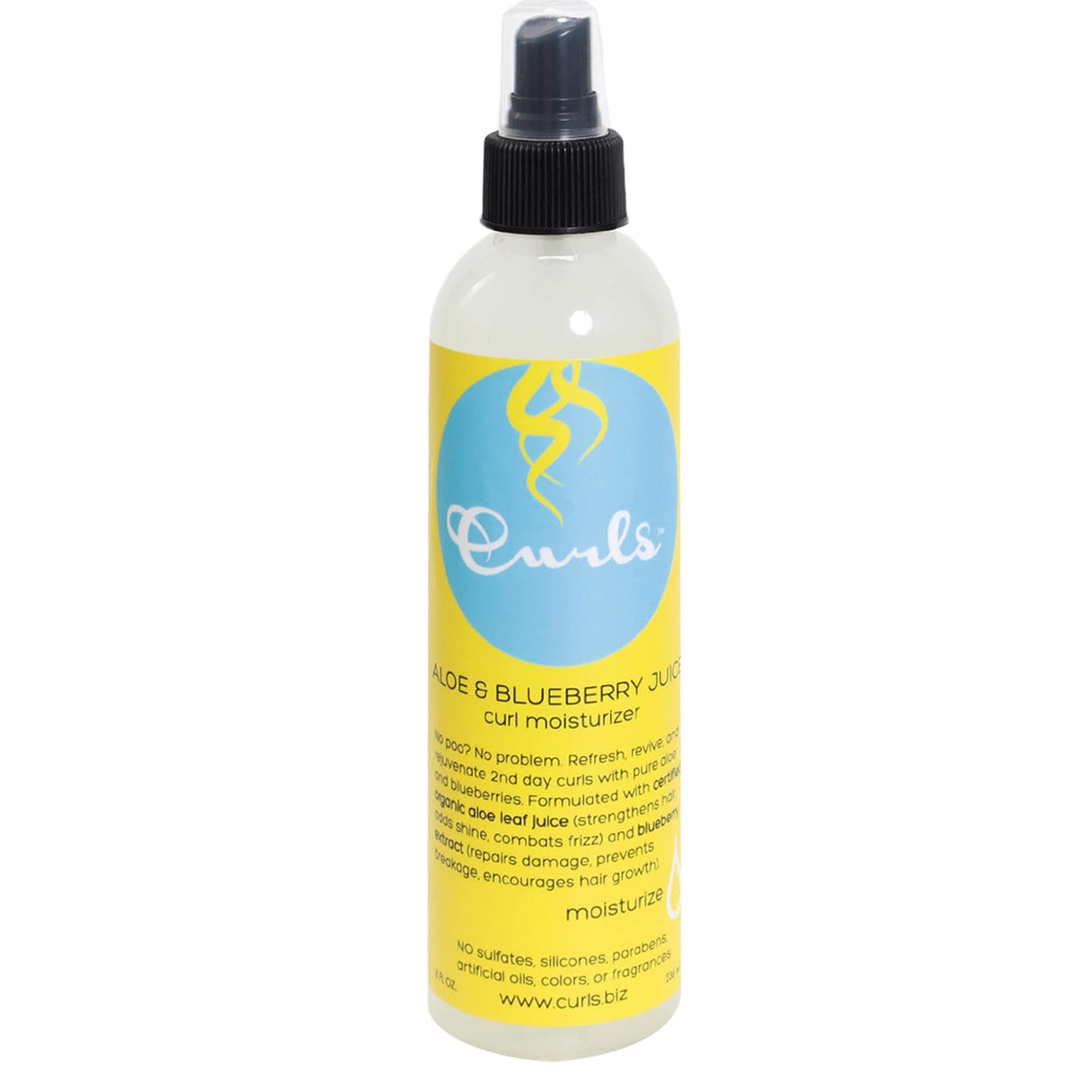 CURLS front packaging showing 8oz bottle and vibrant label, adds quick hydration