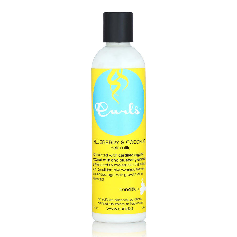 Curls Blueberry Bliss front bottle view showing product and benefits