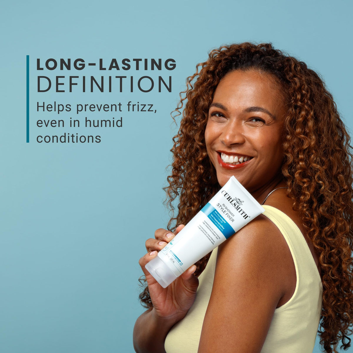 CURLSMITH applying gel in shower for even distribution and hold