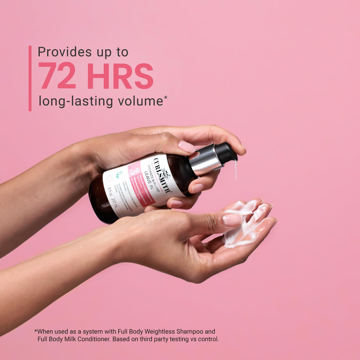 CURLSMITH applied to damp hair demonstrating even coverage and curl definition
