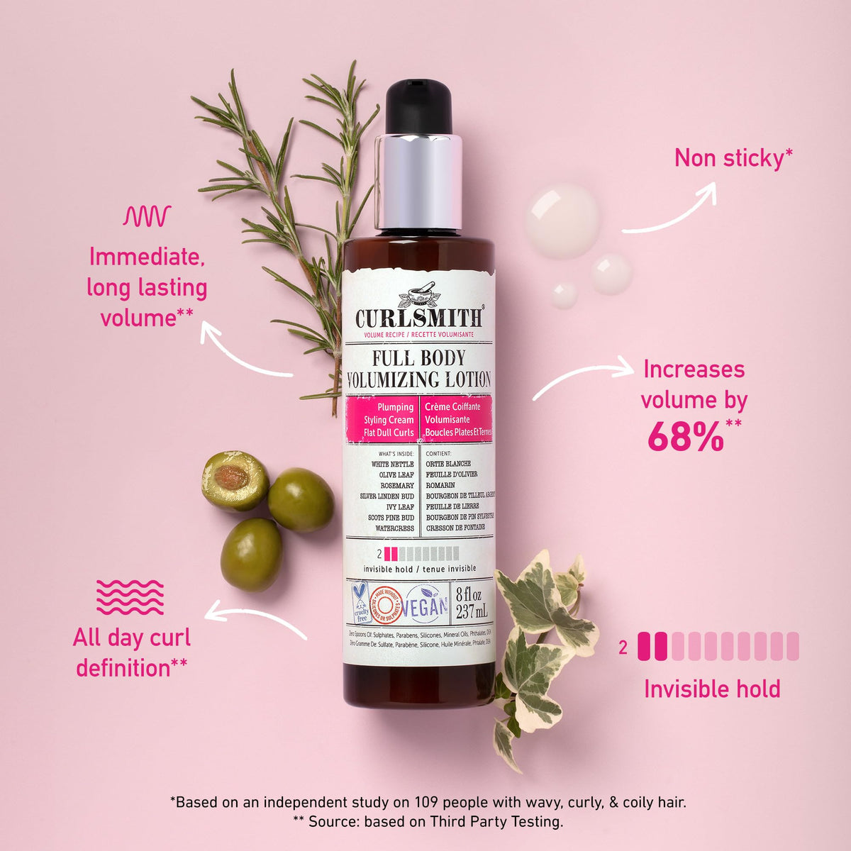 CURLSMITH lotion texture on fingers demonstrating lightweight, non-sticky feel