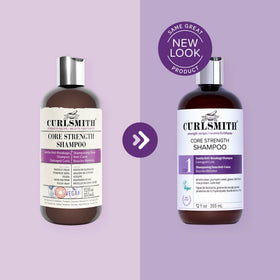 CURLSMITH bottle staged in bathroom to inspire routine use
