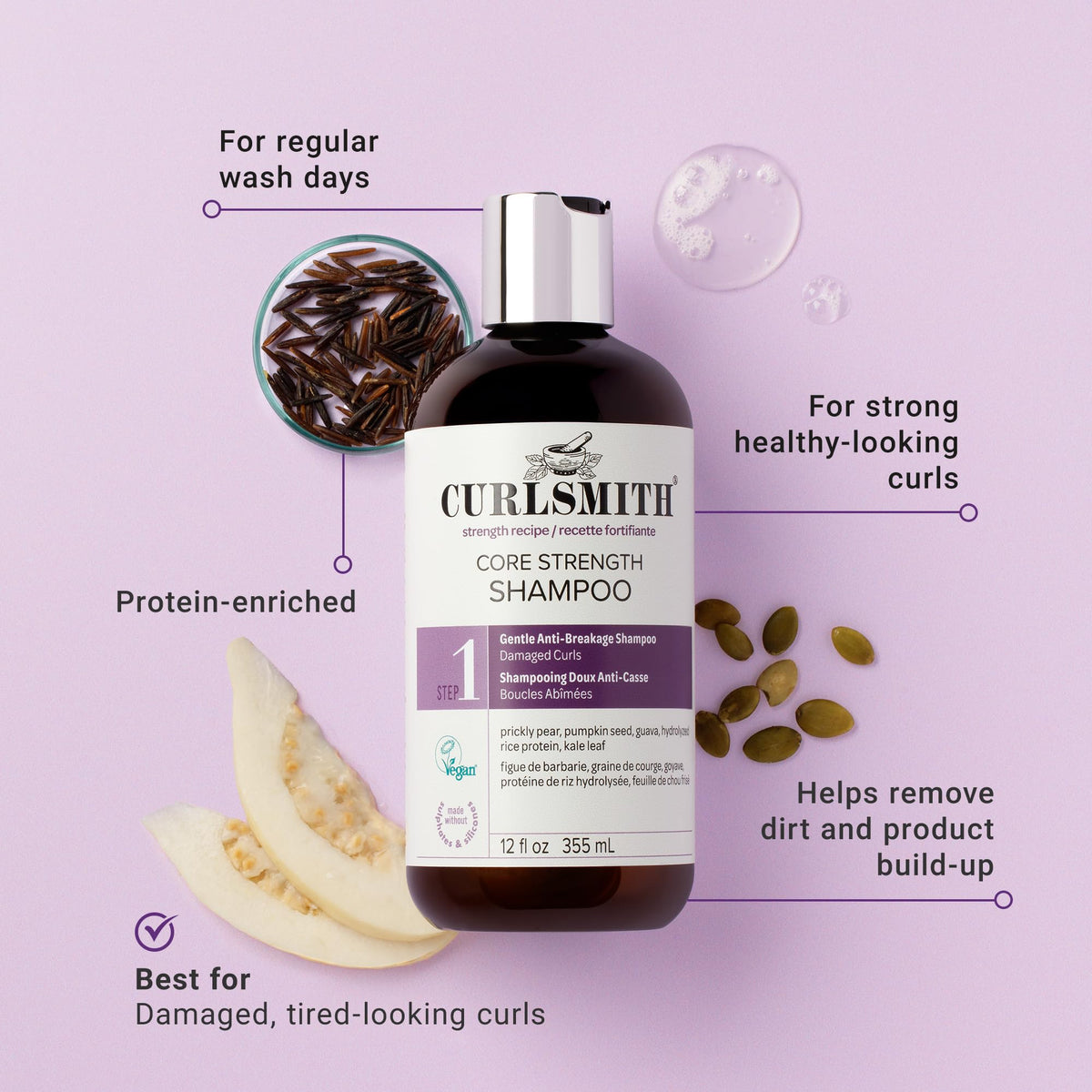 CURLSMITH pump dispensing creamy lather for easy application