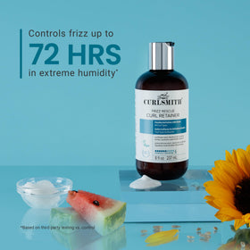 CURLSMITH styling with a diffuser showing defined curls and frizz control