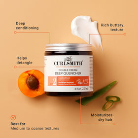 CURLSMITH creamy texture on fingertip showing thick hydration for dry curls