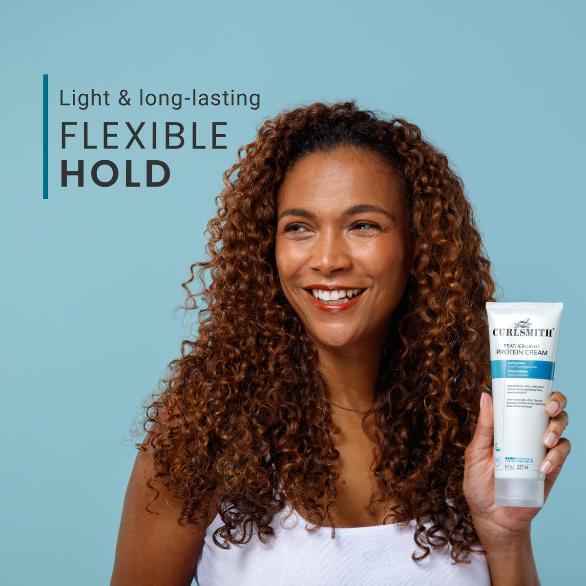 CURLSMITH application in curly hair showing defined, frizz-controlled curls