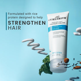 CURLSMITH ingredients label highlighting rice protein and gentle formula