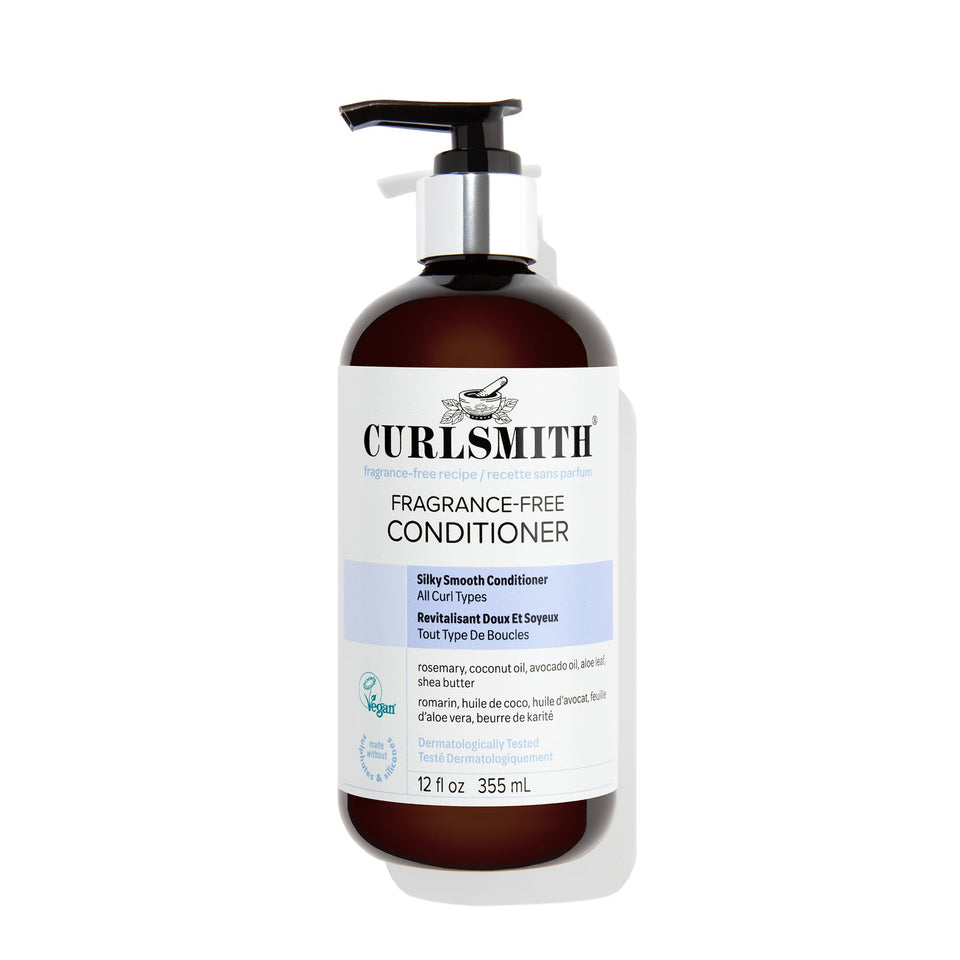 CURLSMITH front packaging of fragrance-free conditioner showing bottle benefit