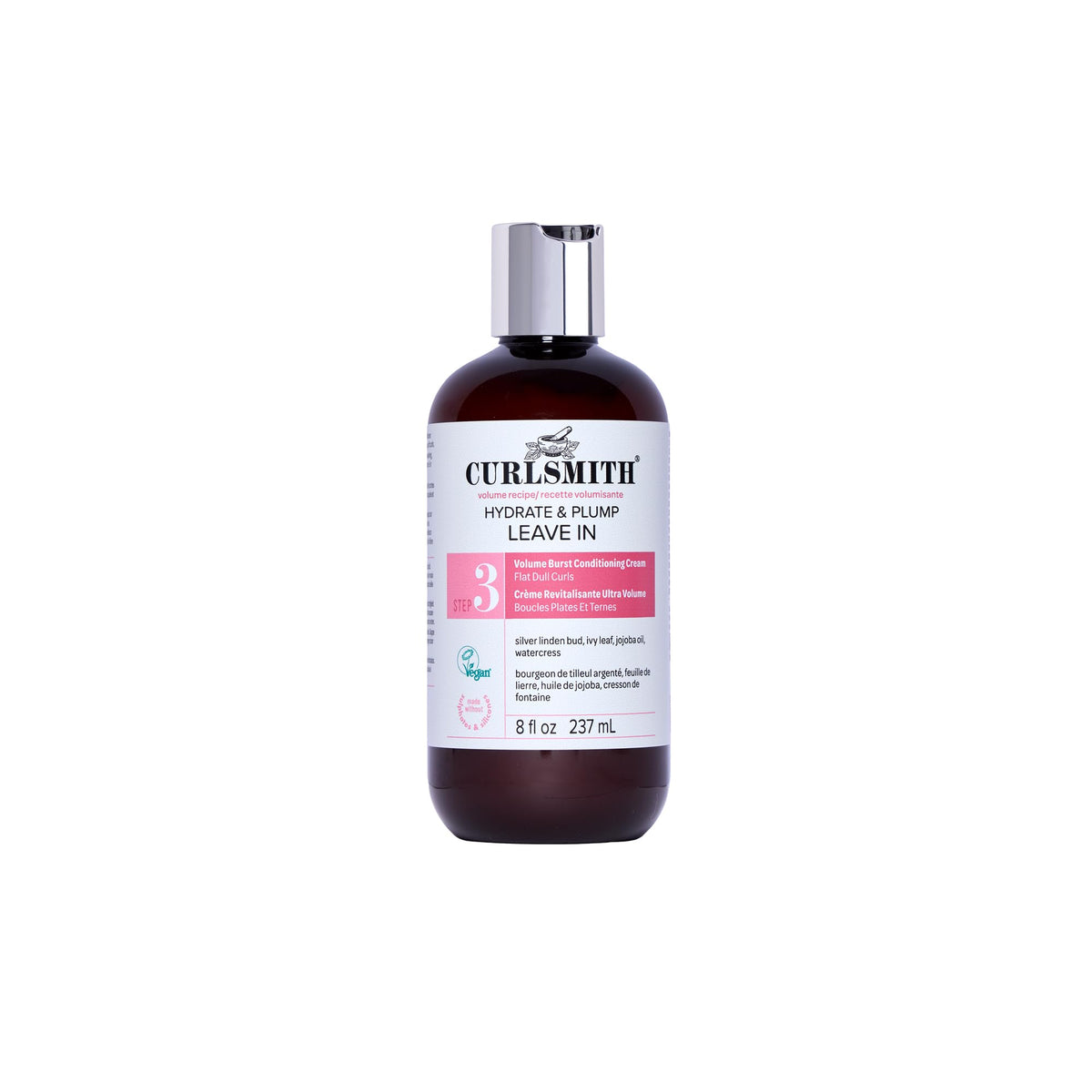 CURLSMITH front packaging showing hydrate & plump leave‑in, clear product identity and benefit