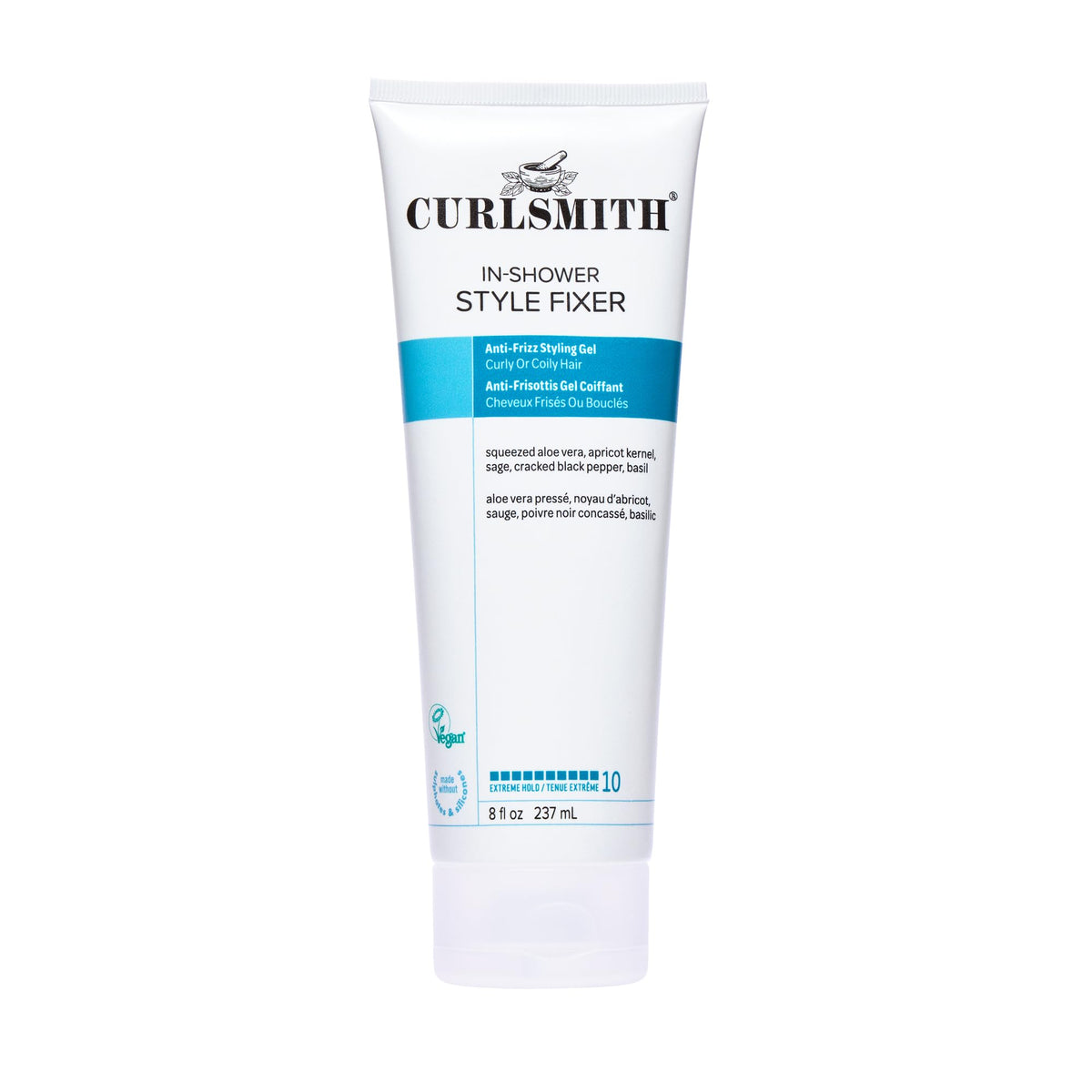 CURLSMITH front packaging showing strong-hold gel and benefit